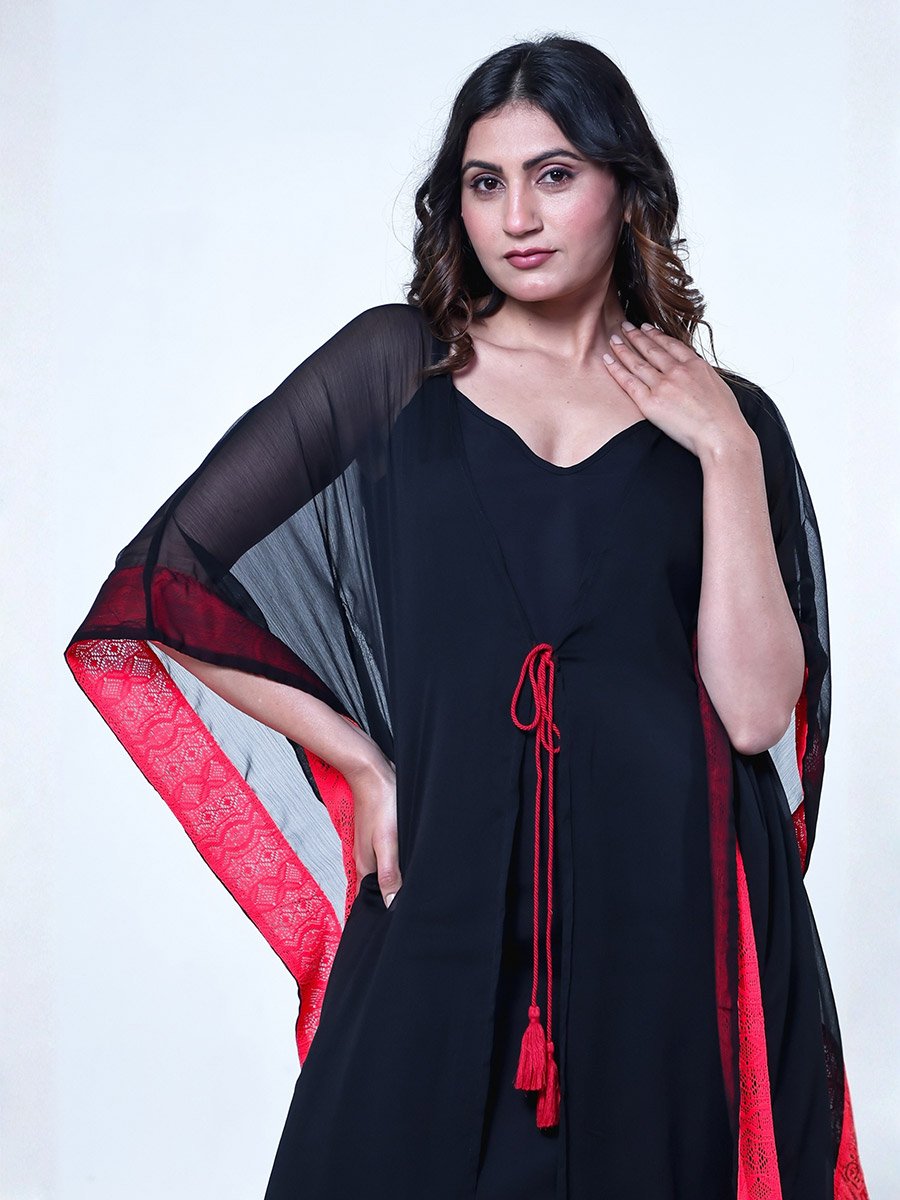 قميص نوم شيفون بحواف دانتيل