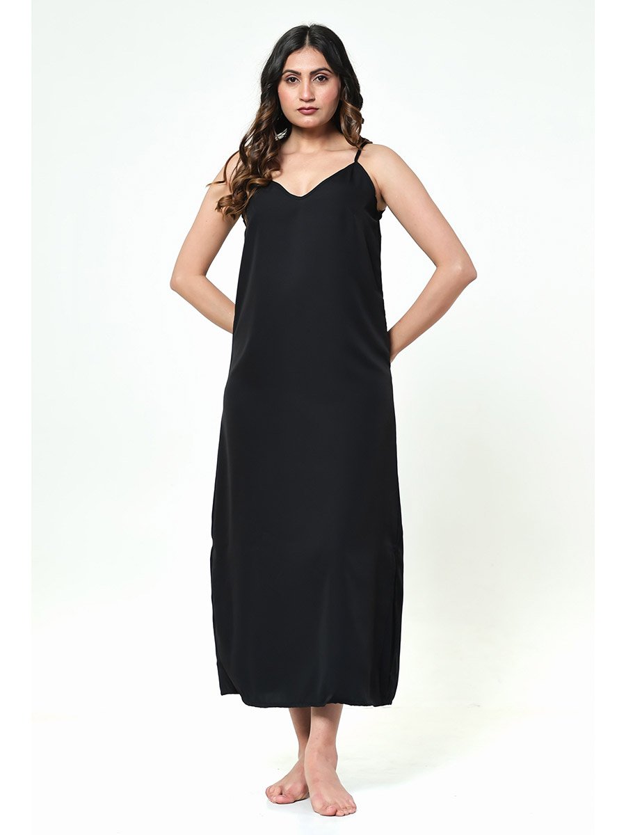 Grey Floral Chiffon Kaftan Nightgown with Inner Slip