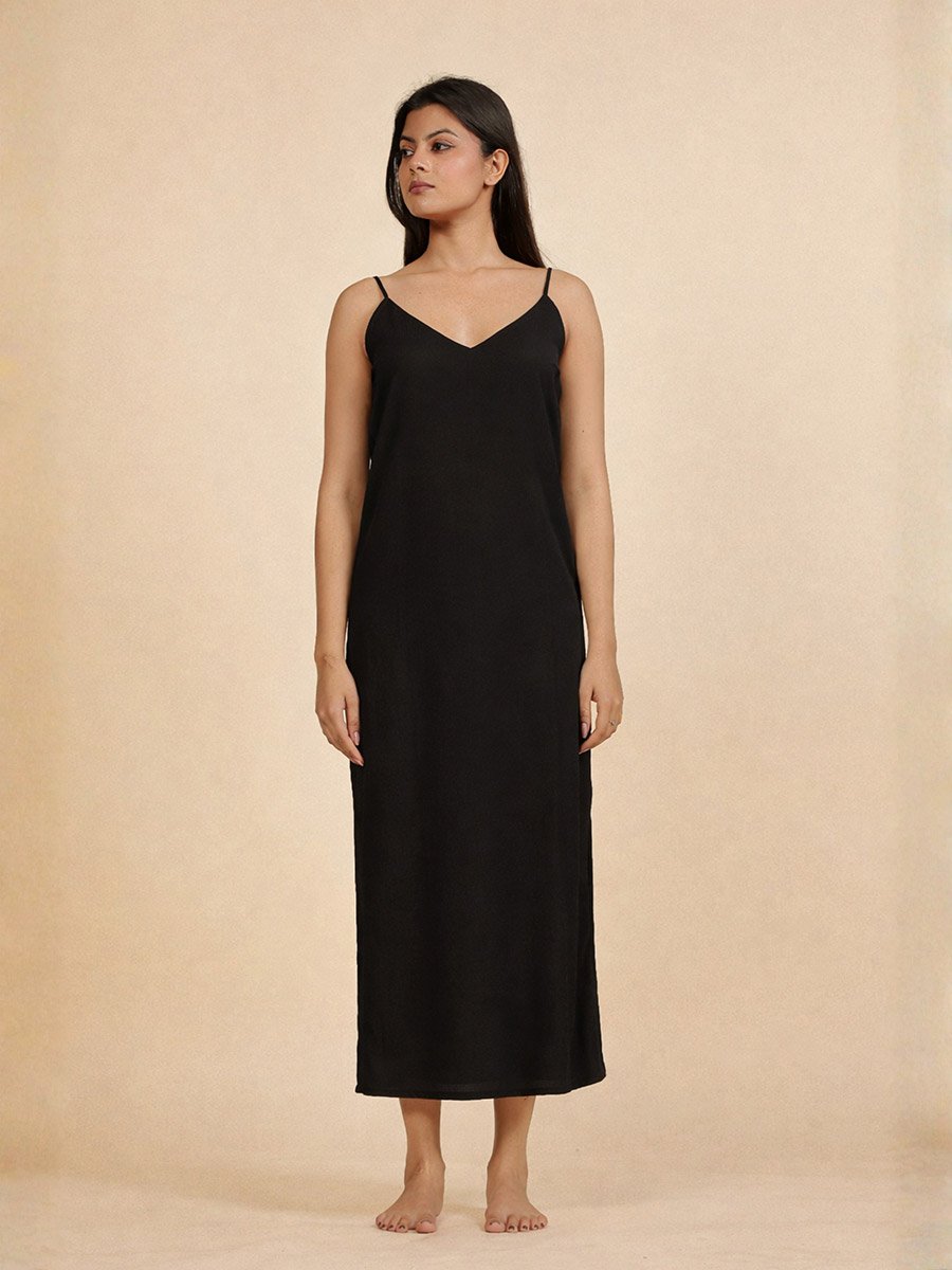 Black Floral Georgette Kaftan Dress with Inner Slip