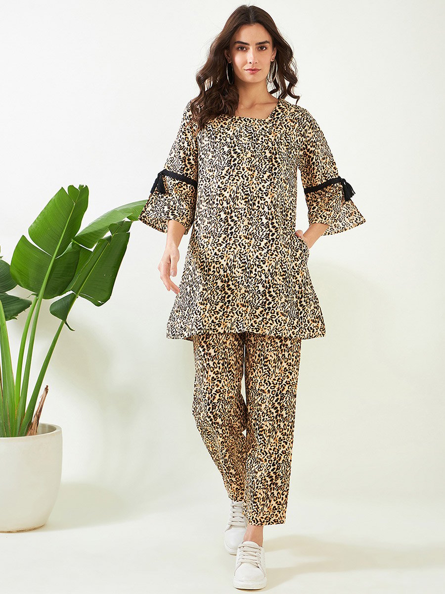 Leopard Print Longline Top and Pyjama Set
