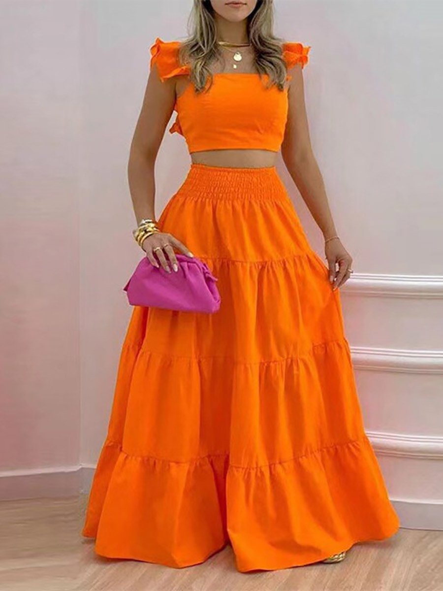 Orange Crop Top and Tiered Skirt Co-Ords
