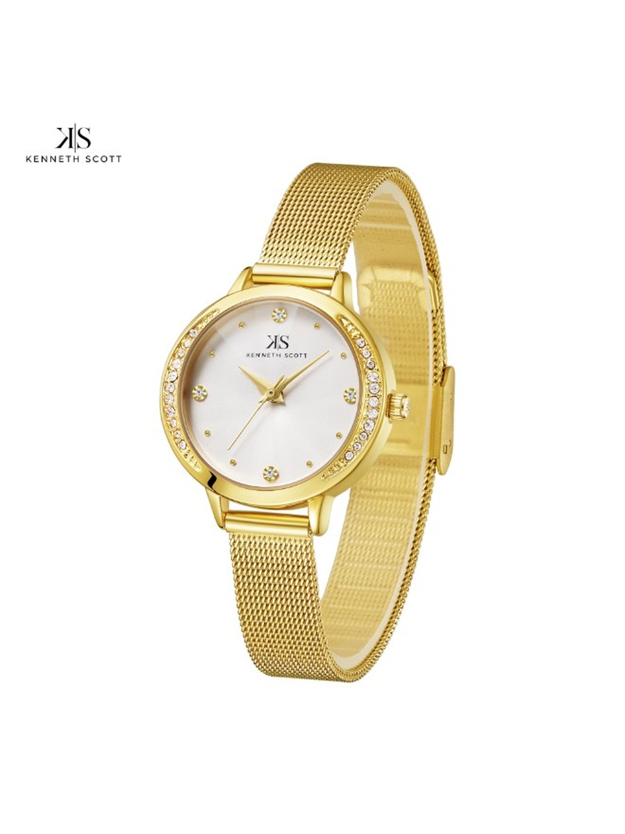 Quartz Analog Watch with Stainless Steel Strap - K22523-GMGW, Gold