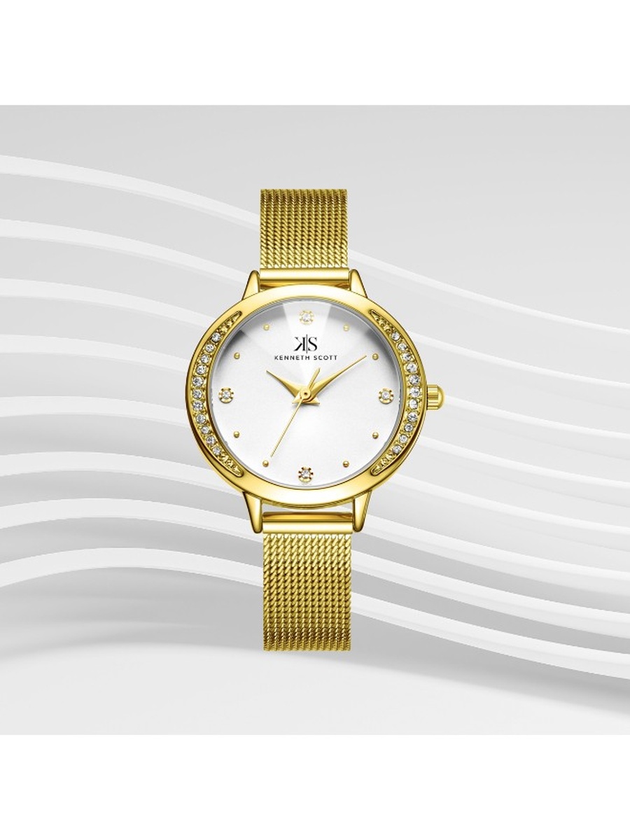 Quartz Analog Watch with Stainless Steel Strap - K22523-GMGW, Gold