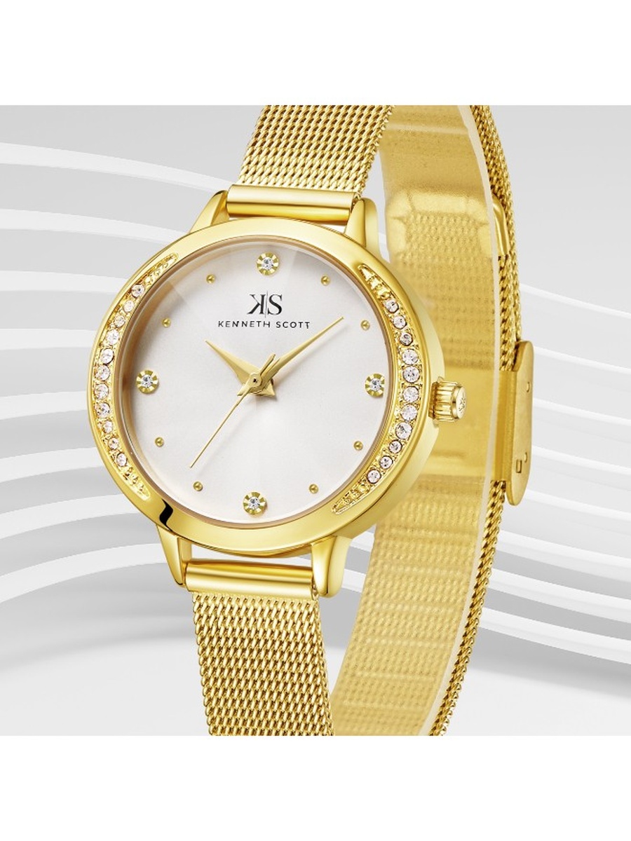 Quartz Analog Watch with Stainless Steel Strap - K22523-GMGW, Gold