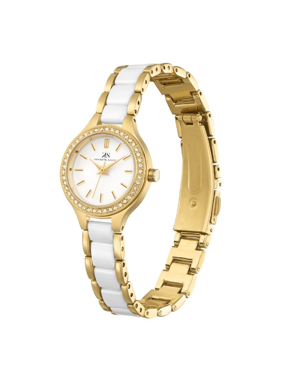 PC21 Analog Watch with Alloy Ceramic Strap - K23509-GCWW, White
