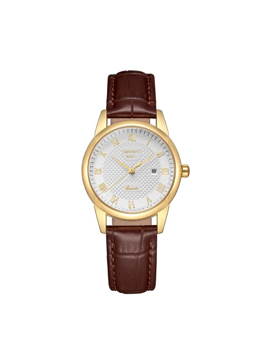 Japanese Quartz Analog Watch with Leather Strap - K23530-GLDI, Brown