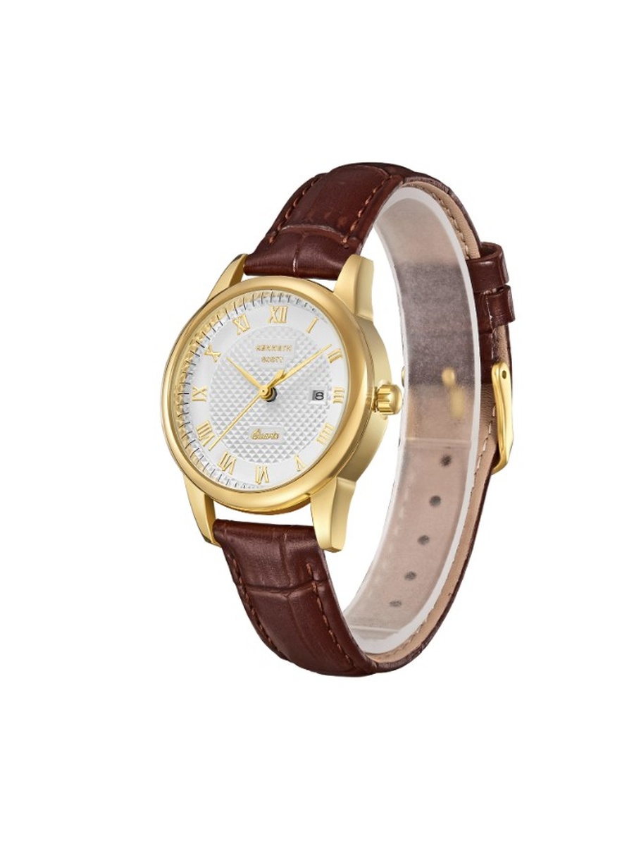 Japanese Quartz Analog Watch with Leather Strap - K23530-GLDI, Brown