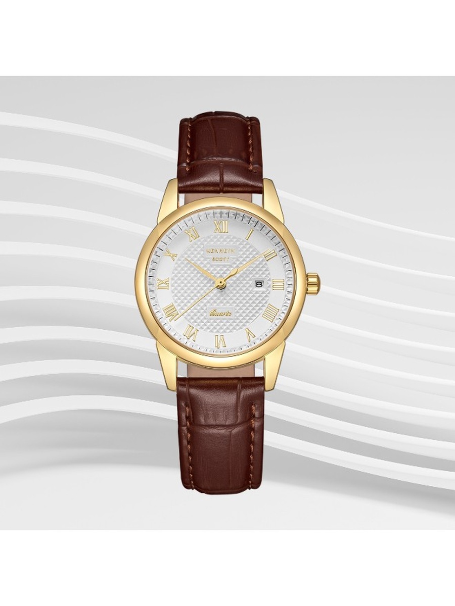 Japanese Quartz Analog Watch with Leather Strap - K23530-GLDI, Brown