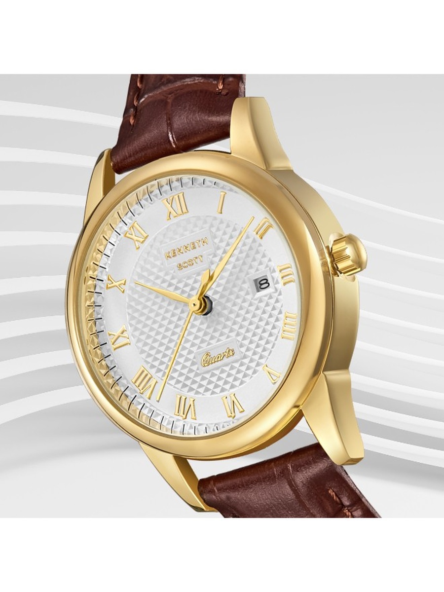 Japanese Quartz Analog Watch with Leather Strap - K23530-GLDI, Brown