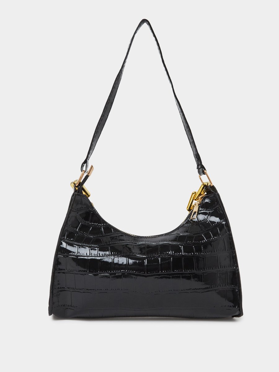 Croc Textured Shoulder Bag with Chunky Chain