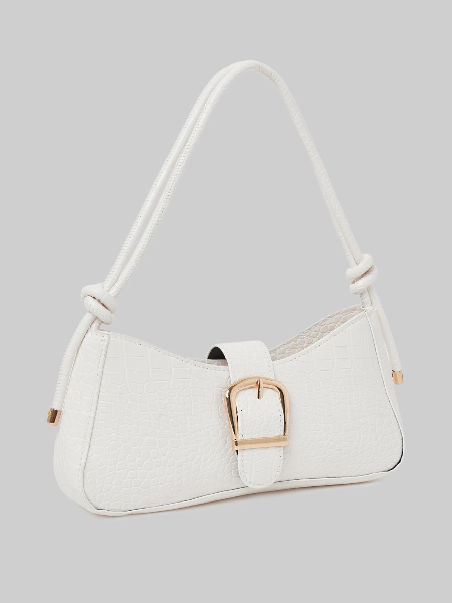 Croc Textured Buckle Detail Shoulder Bag