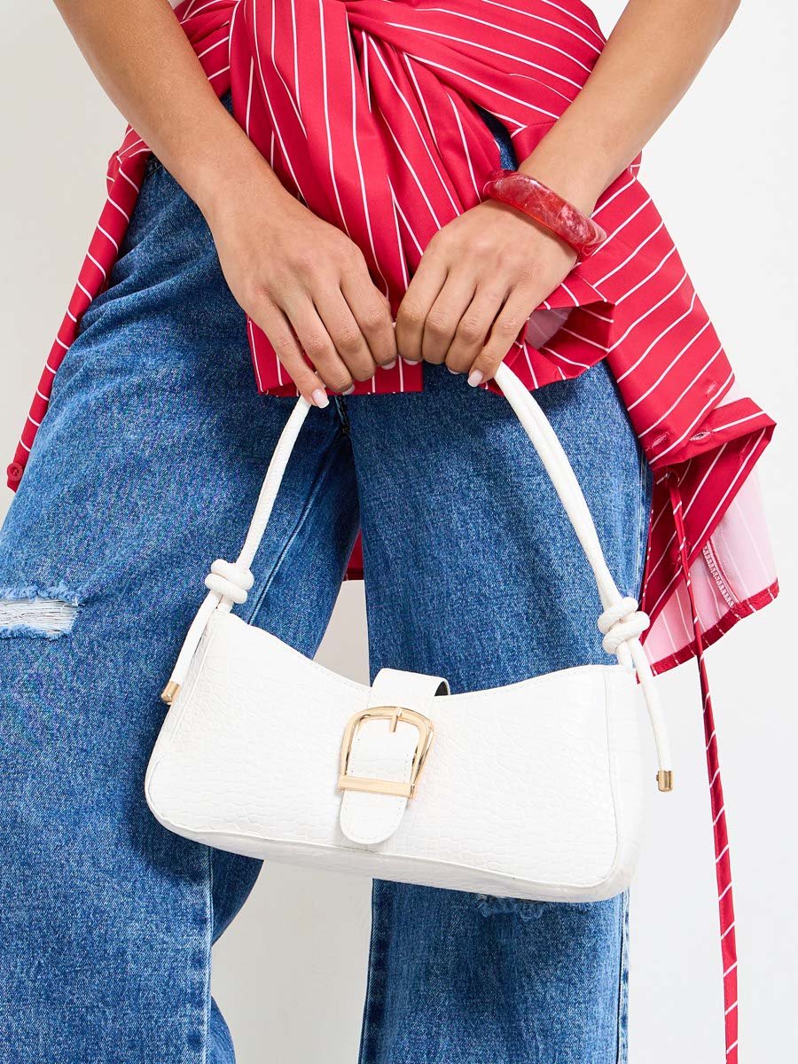 Croc Textured Buckle Detail Shoulder Bag