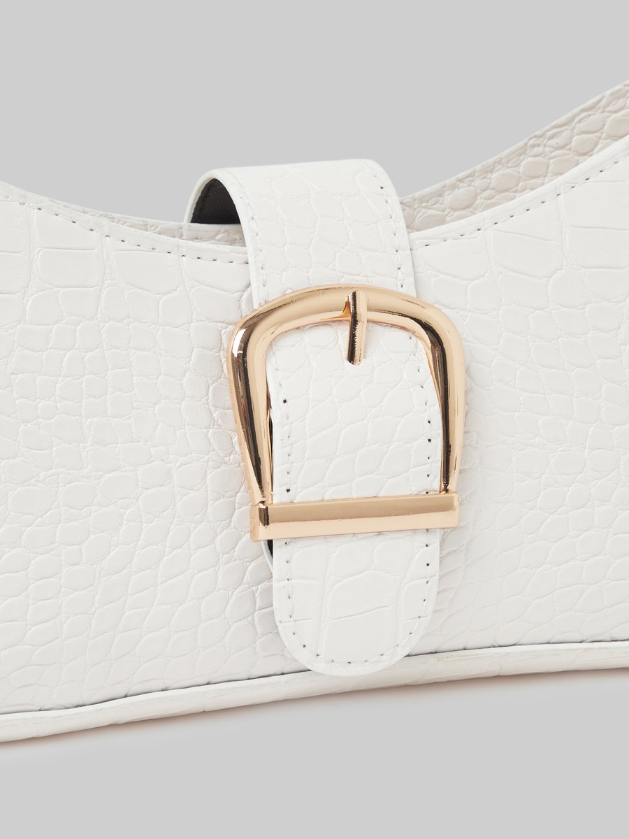 Croc Textured Buckle Detail Shoulder Bag