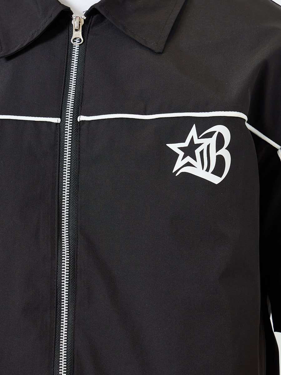 Men Black Graphic Zip-Up Jacket and Shorts Co-Ords