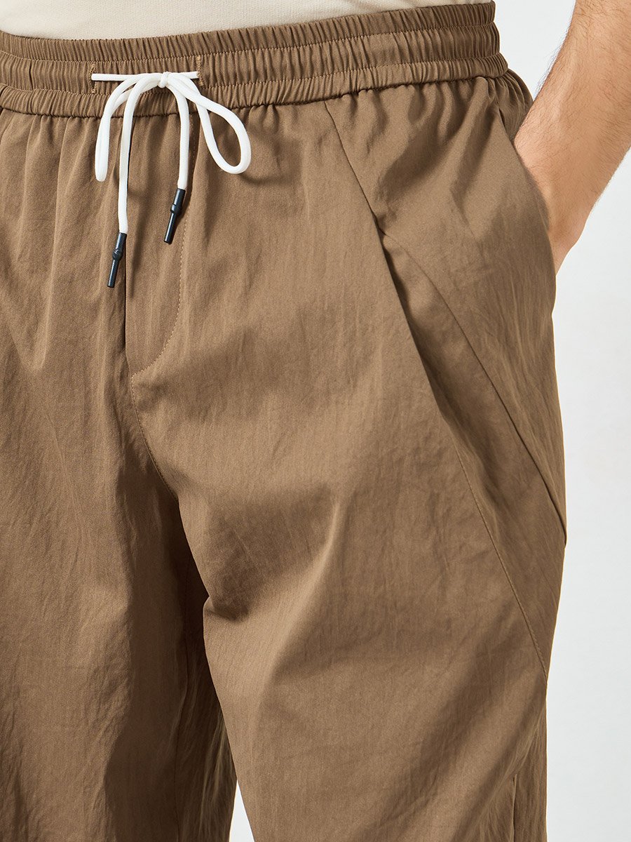 Men Brown Drawstring Waist Relaxed Fit Trousers