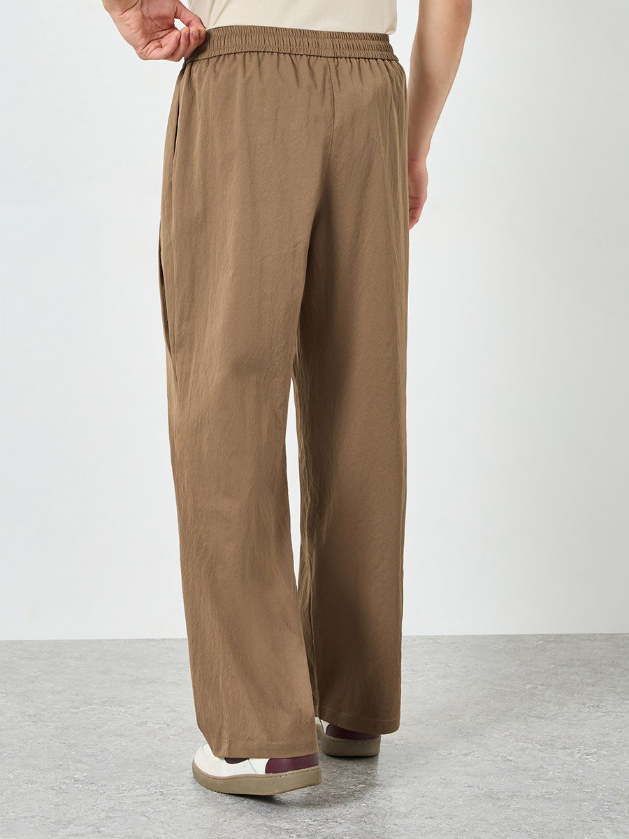 Men Brown Drawstring Waist Relaxed Fit Trousers