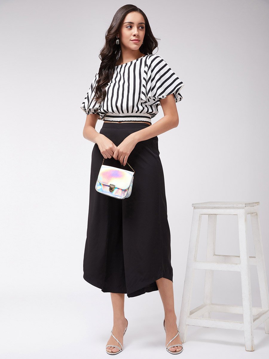 Black Striped Crop Top and Wide Leg Pants Co-ords