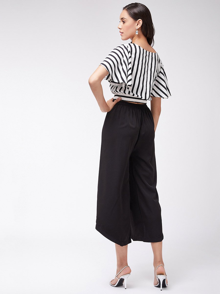 Black Striped Crop Top and Wide Leg Pants Co-ords