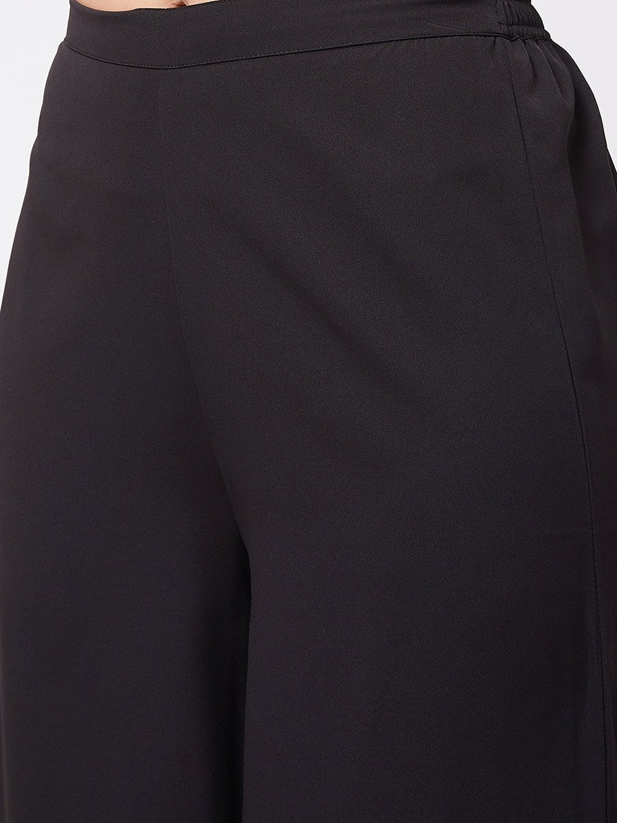 Black Striped Crop Top and Wide Leg Pants Co-ords