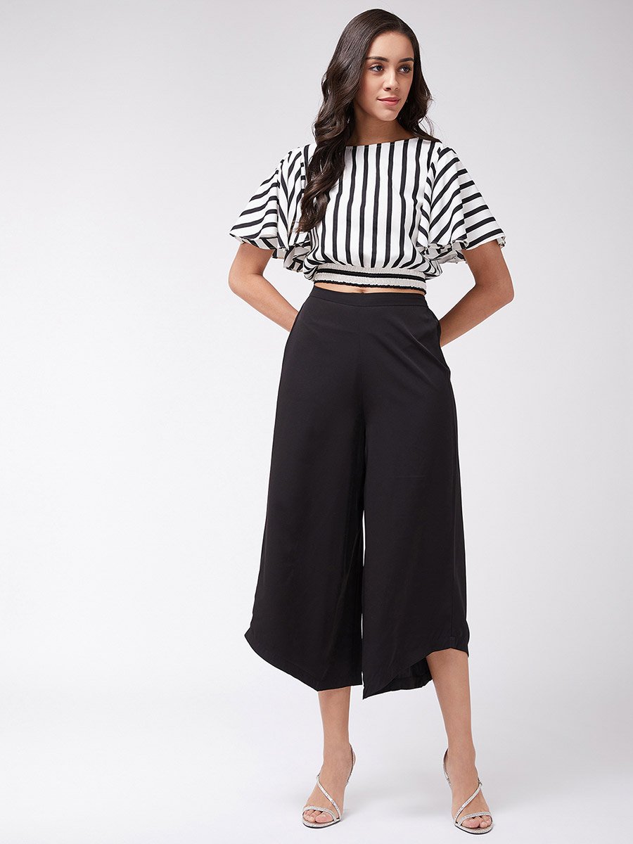 Black Striped Crop Top and Wide Leg Pants Co-ords