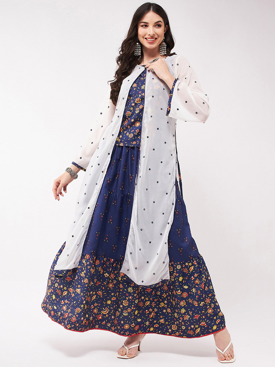 3-Piece Floral Print Top, Maxi Skirt and Shrug Set