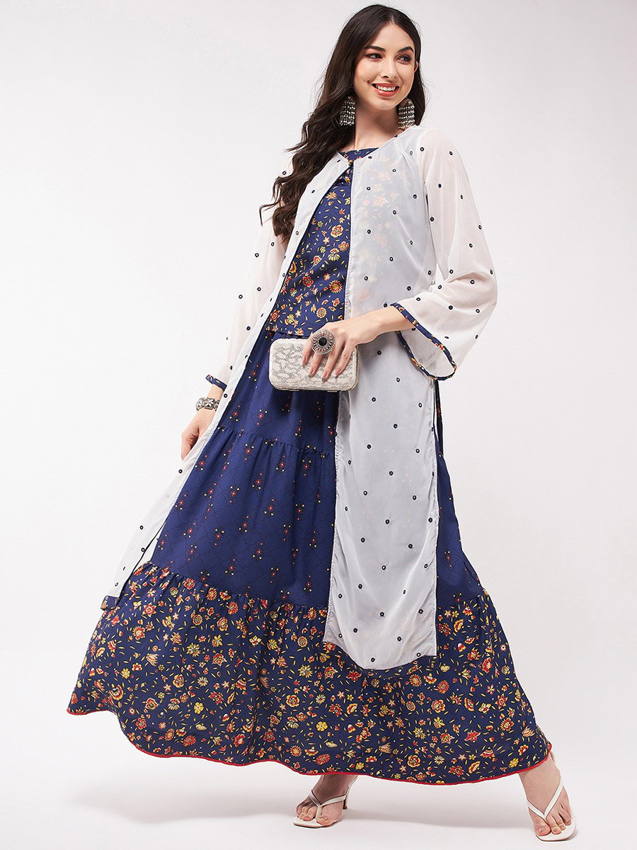 3-Piece Floral Print Top, Maxi Skirt and Shrug Set