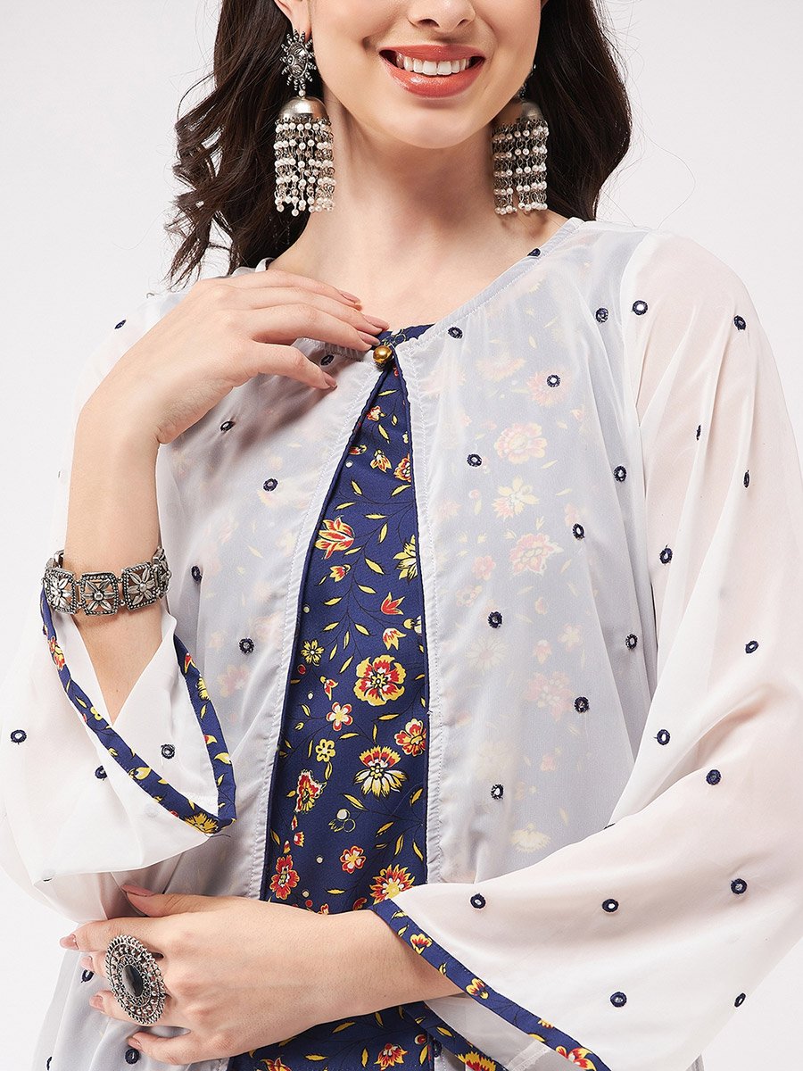 3-Piece Floral Print Top, Maxi Skirt and Shrug Set