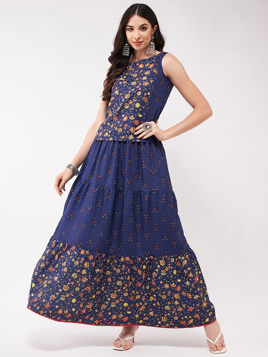 3-Piece Floral Print Top, Maxi Skirt and Shrug Set