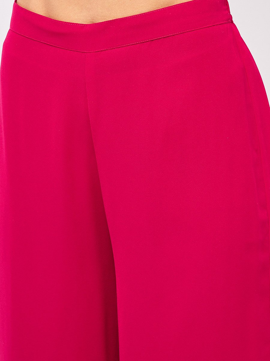 Magenta Fold Pleat Crop Top and Wide Leg Pants Co-ords