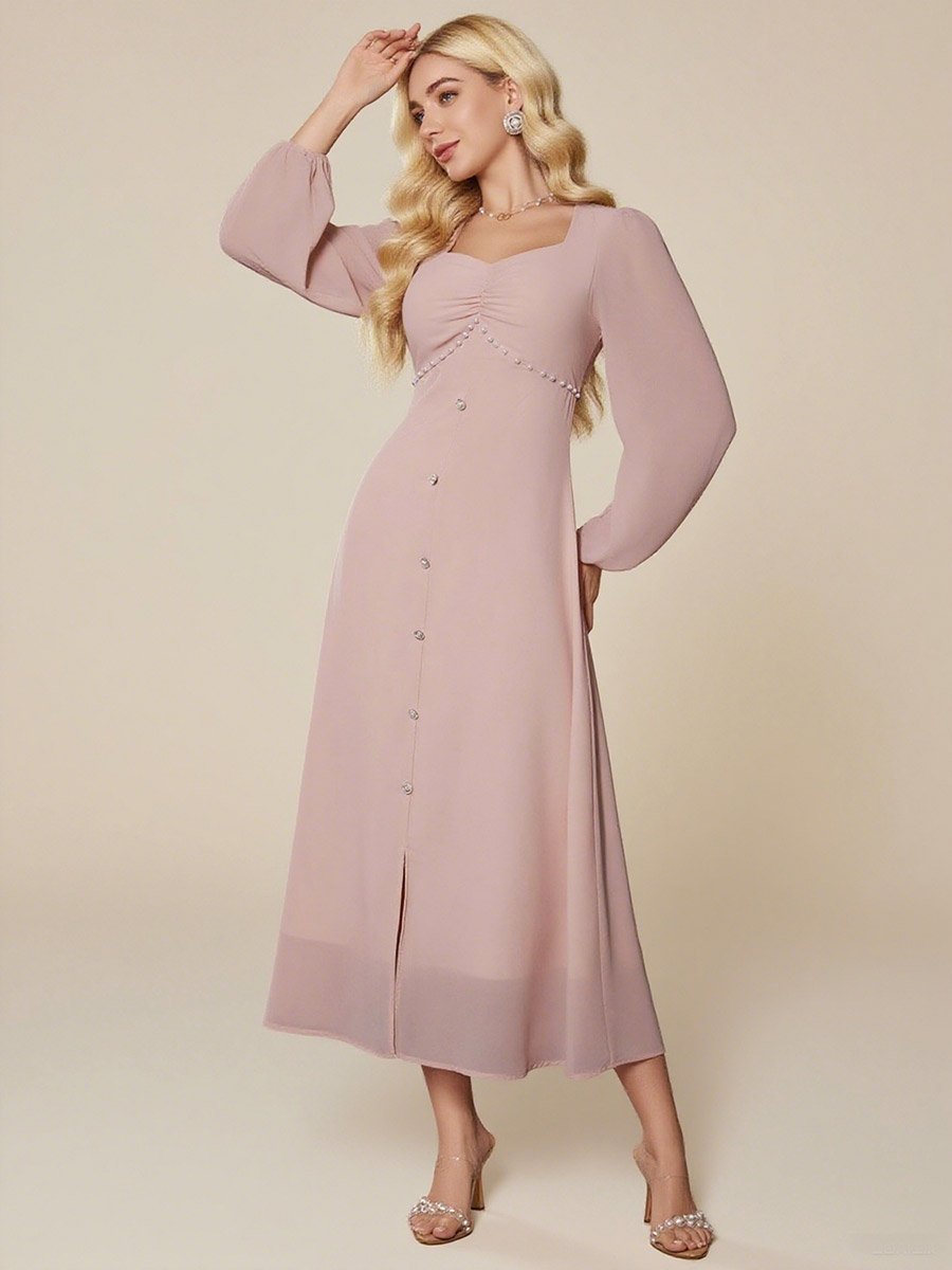 Pink Faux Pearl Embellished Midi Dress