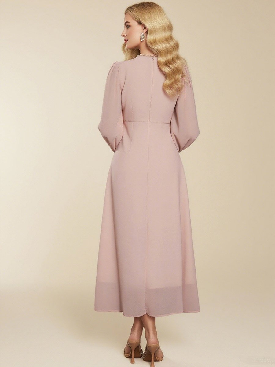 Pink Faux Pearl Embellished Midi Dress