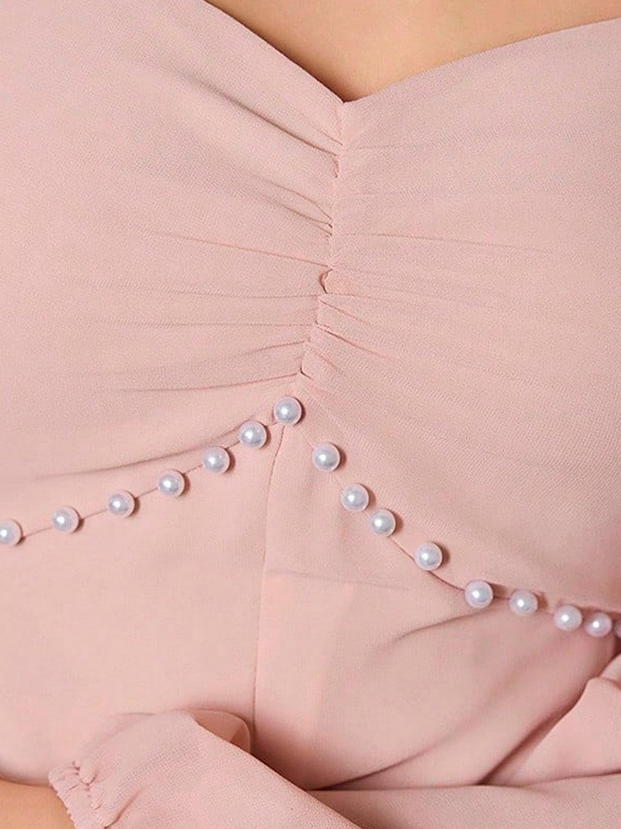 Pink Faux Pearl Embellished Midi Dress