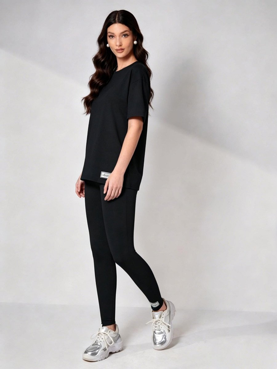 Black Round Neck Short Sleeve Top and Joggers Co-Ords
