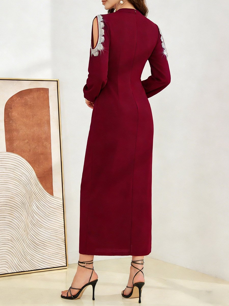 Burgundy Embellished Bodycon Maxi Dress For Women at Bahrain | Styli Burgundy Embellished Bodycon Maxi Dress For Women at Bahrain | Styli