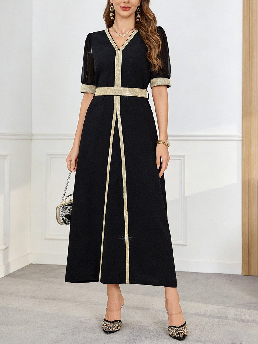 Black Contrast Trim Short Sleeve Jalabiya