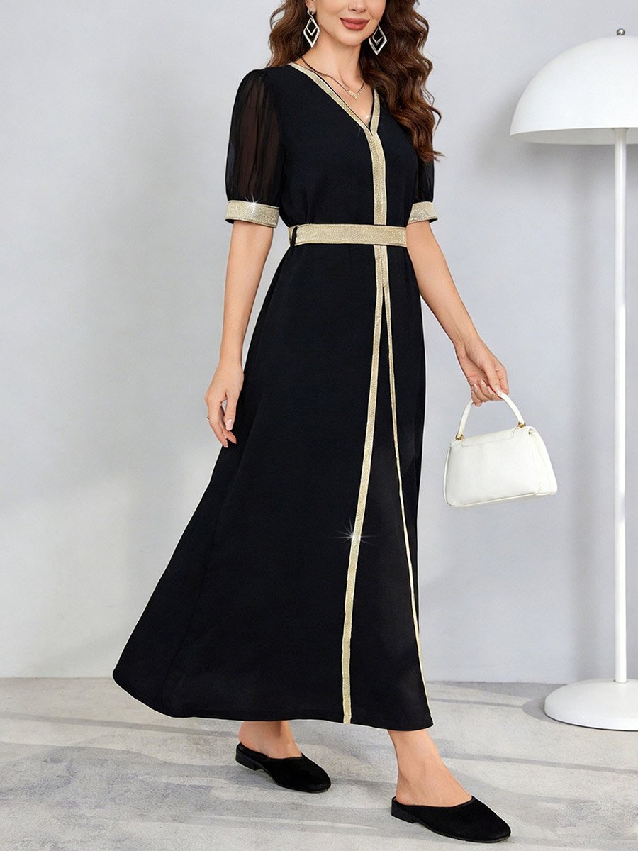 Black Contrast Trim Short Sleeve Jalabiya