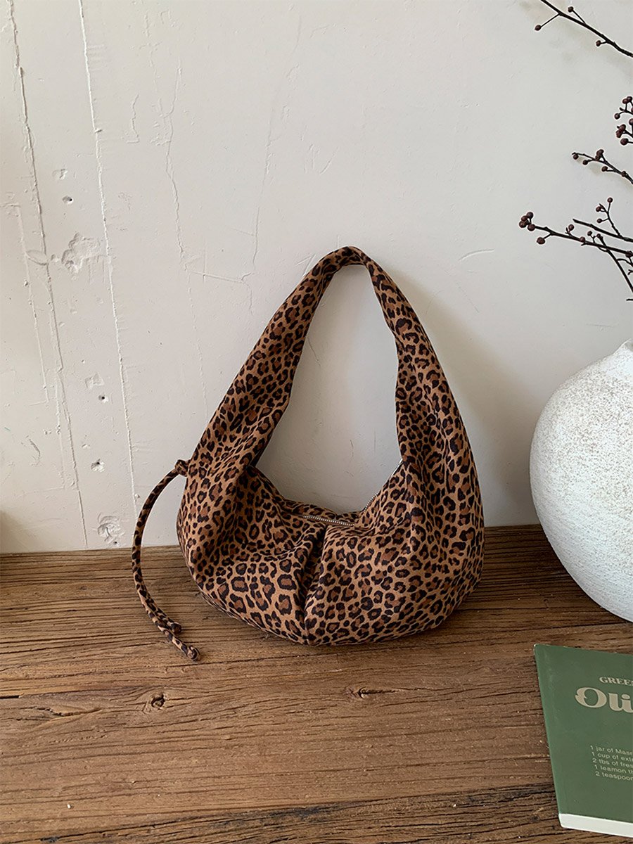 Leopard Print Zip Closure Shoulder Bag