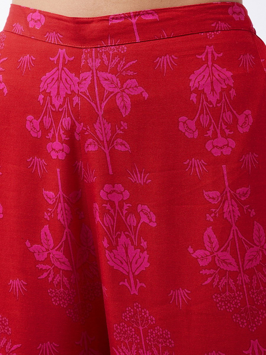 3-Piece Red Sindoor Solid Kurta, Lurex Embellished Dupatta And Sharara Set