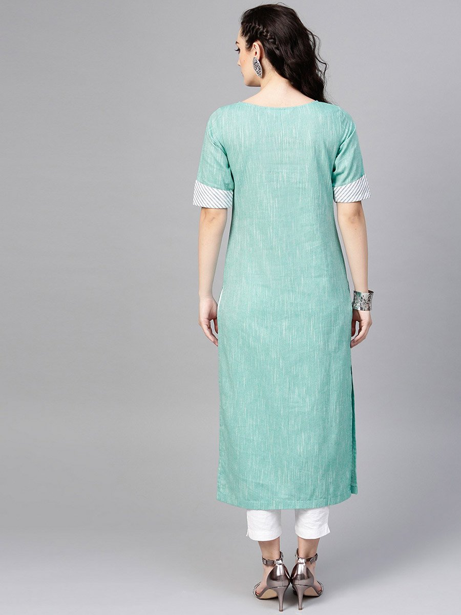 Green Printed Chambray Kurta