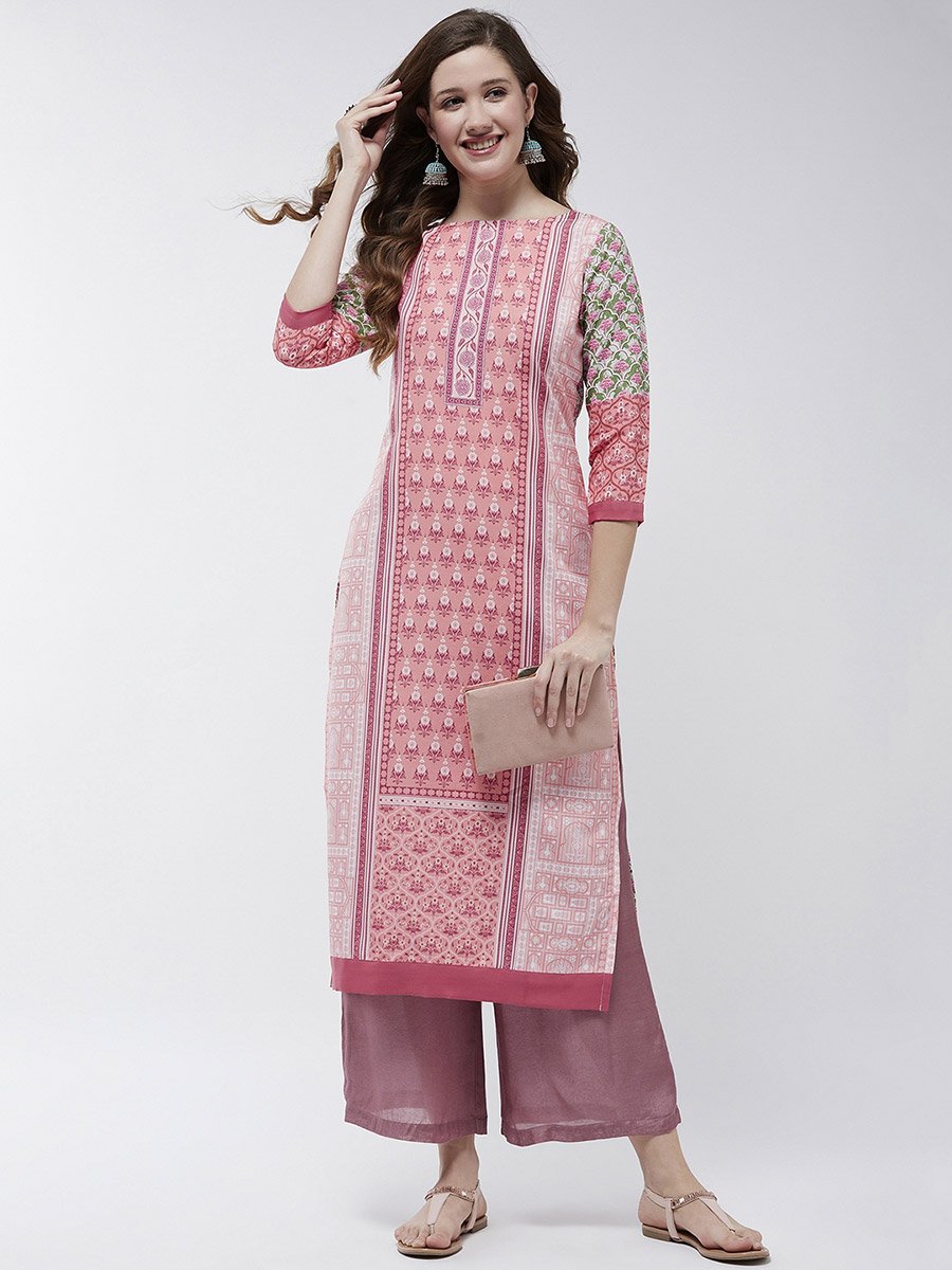 Pink Jaipur Haat Placement Print Kurta
