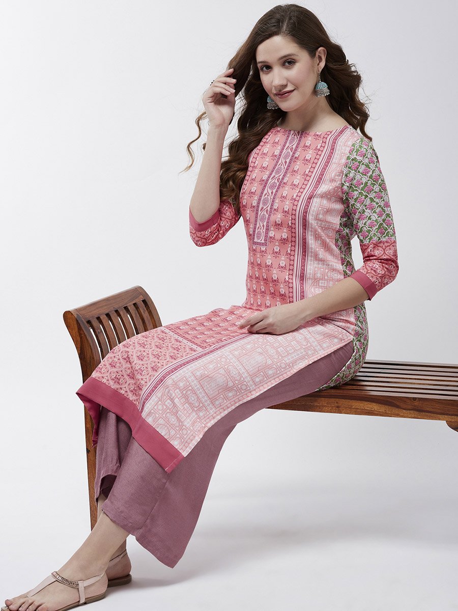 Pink Jaipur Haat Placement Print Kurta