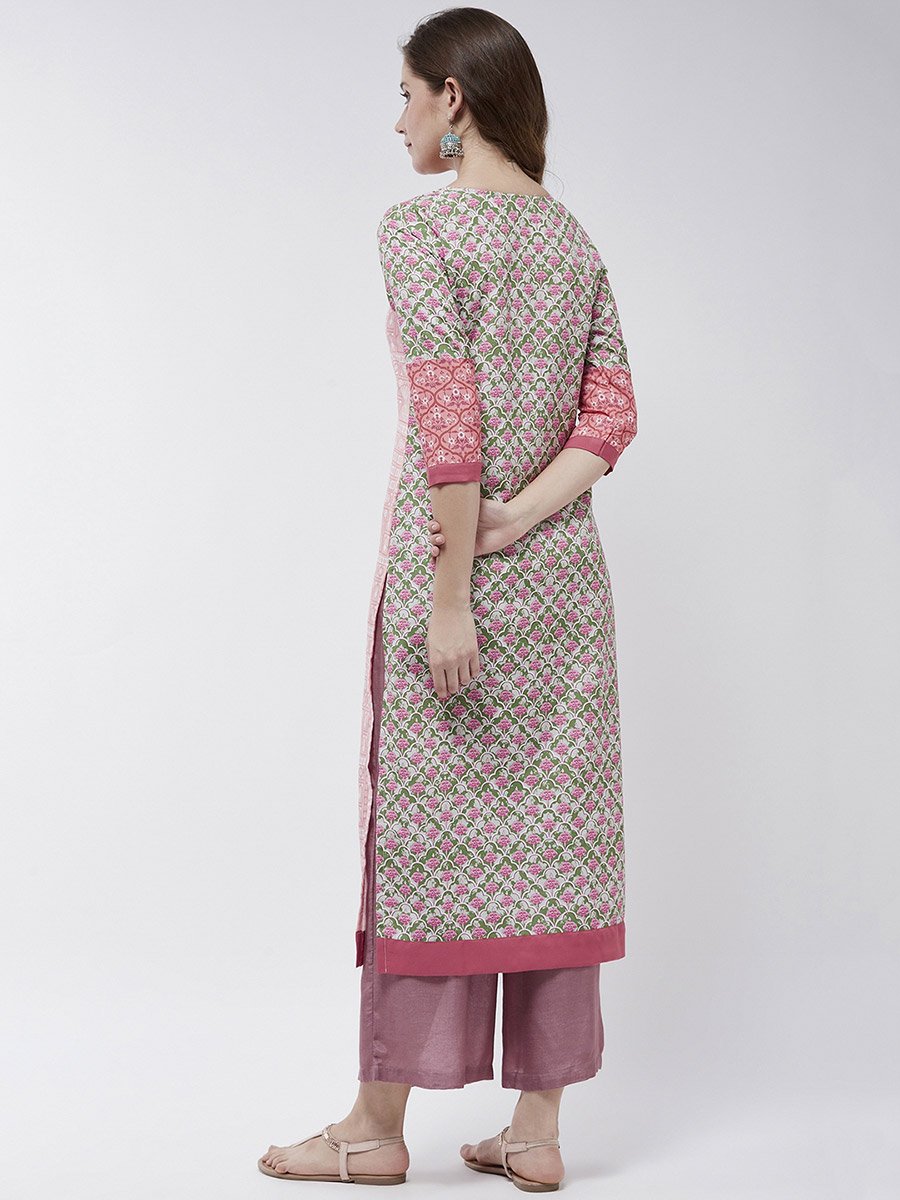 Pink Jaipur Haat Placement Print Kurta