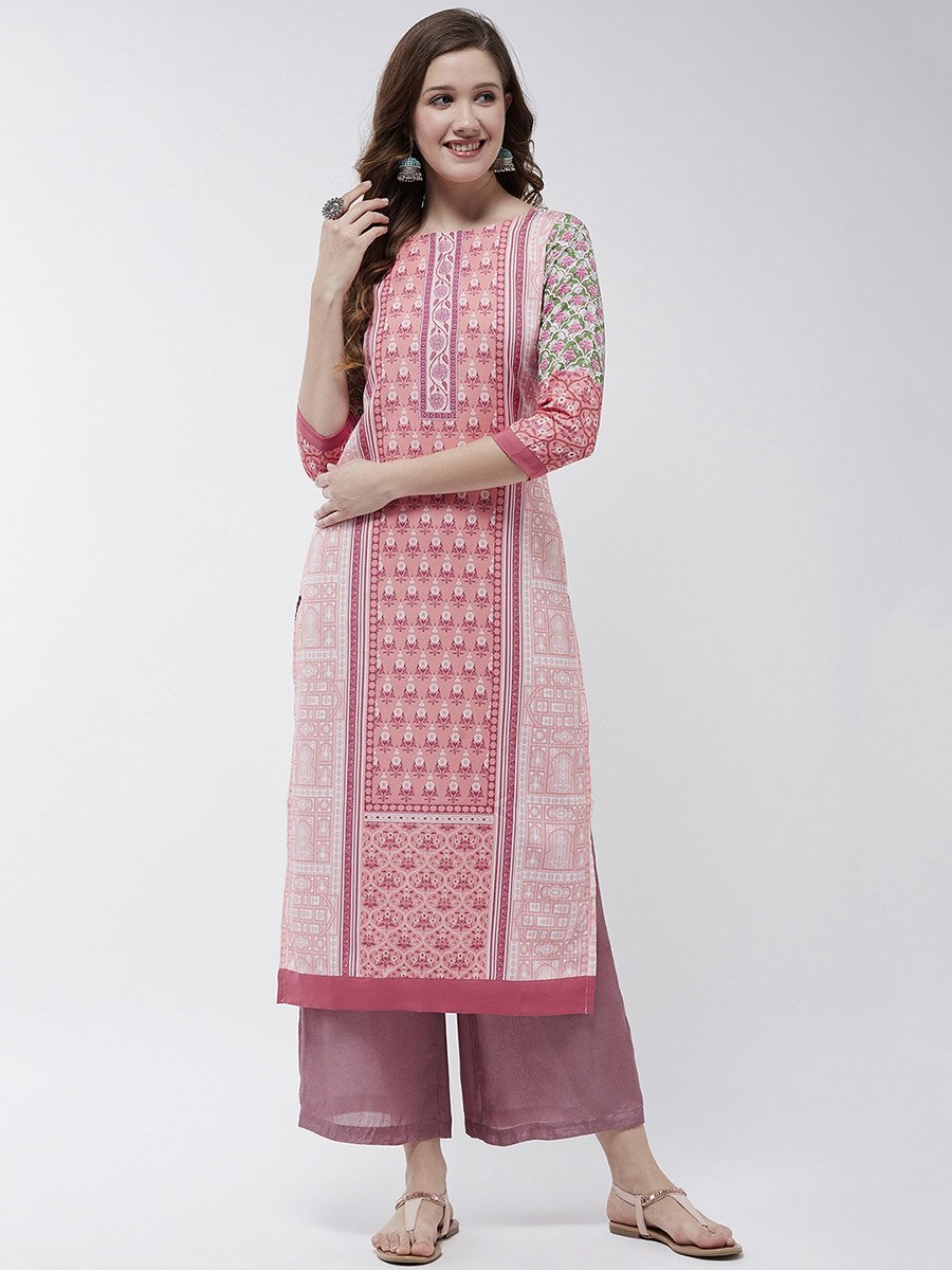 Pink Jaipur Haat Placement Print Kurta