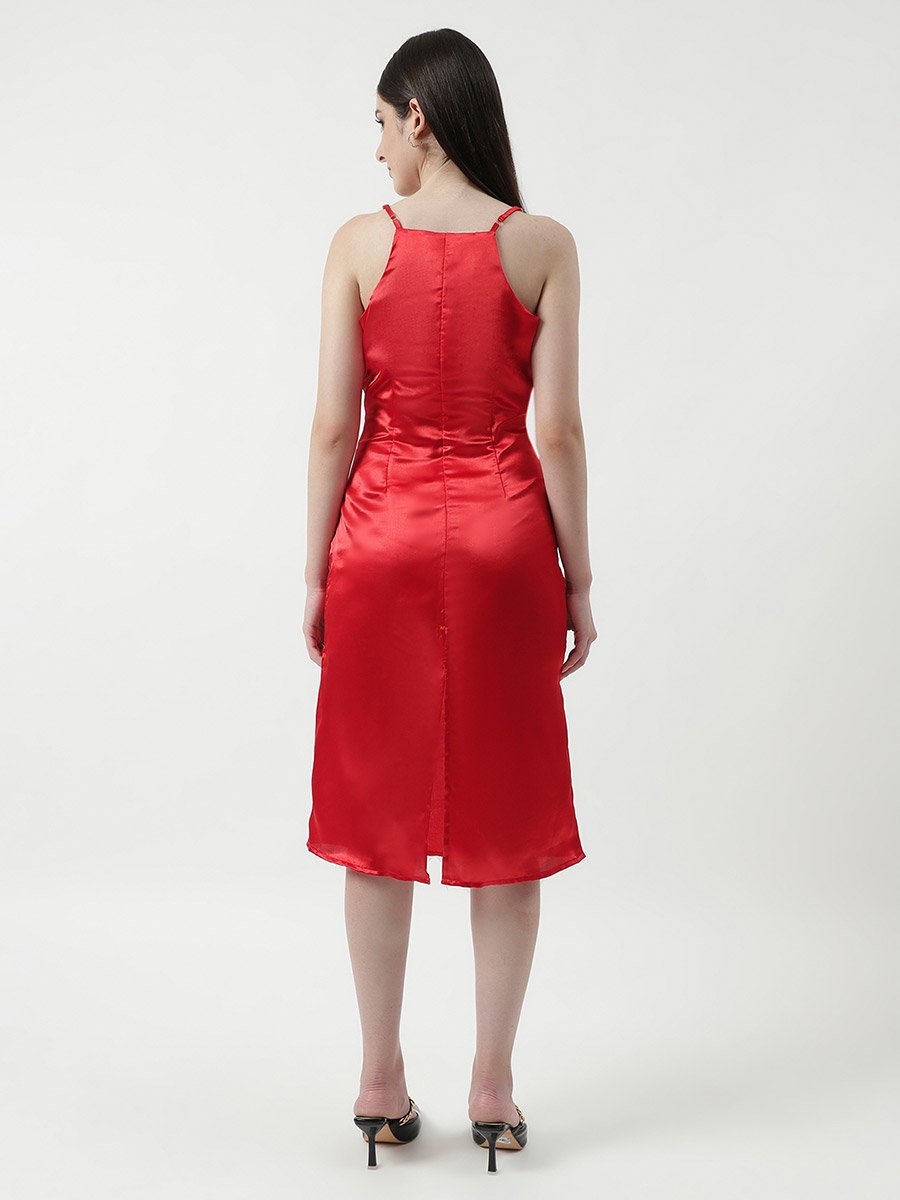 Red Cowl Neck Midi Dress