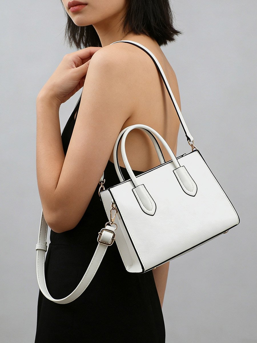 Solid Dual Handle Handbag with Adjustable Strap