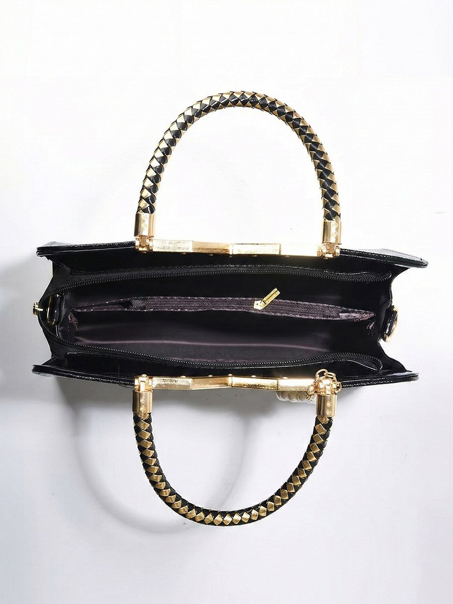 Printed Dual Handle Handbag with Drop Charm