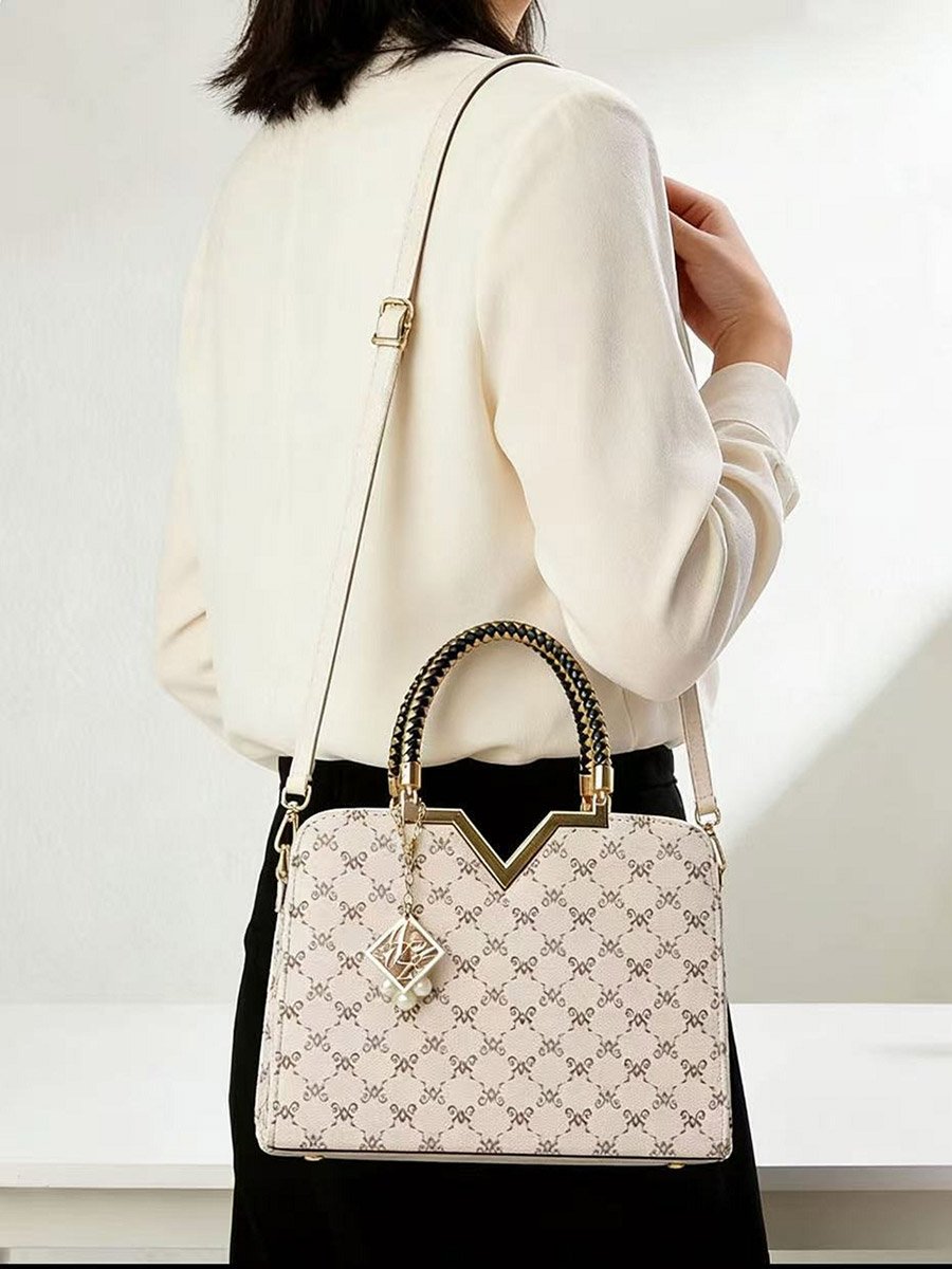 Printed Dual Handle Handbag with Drop Charm
