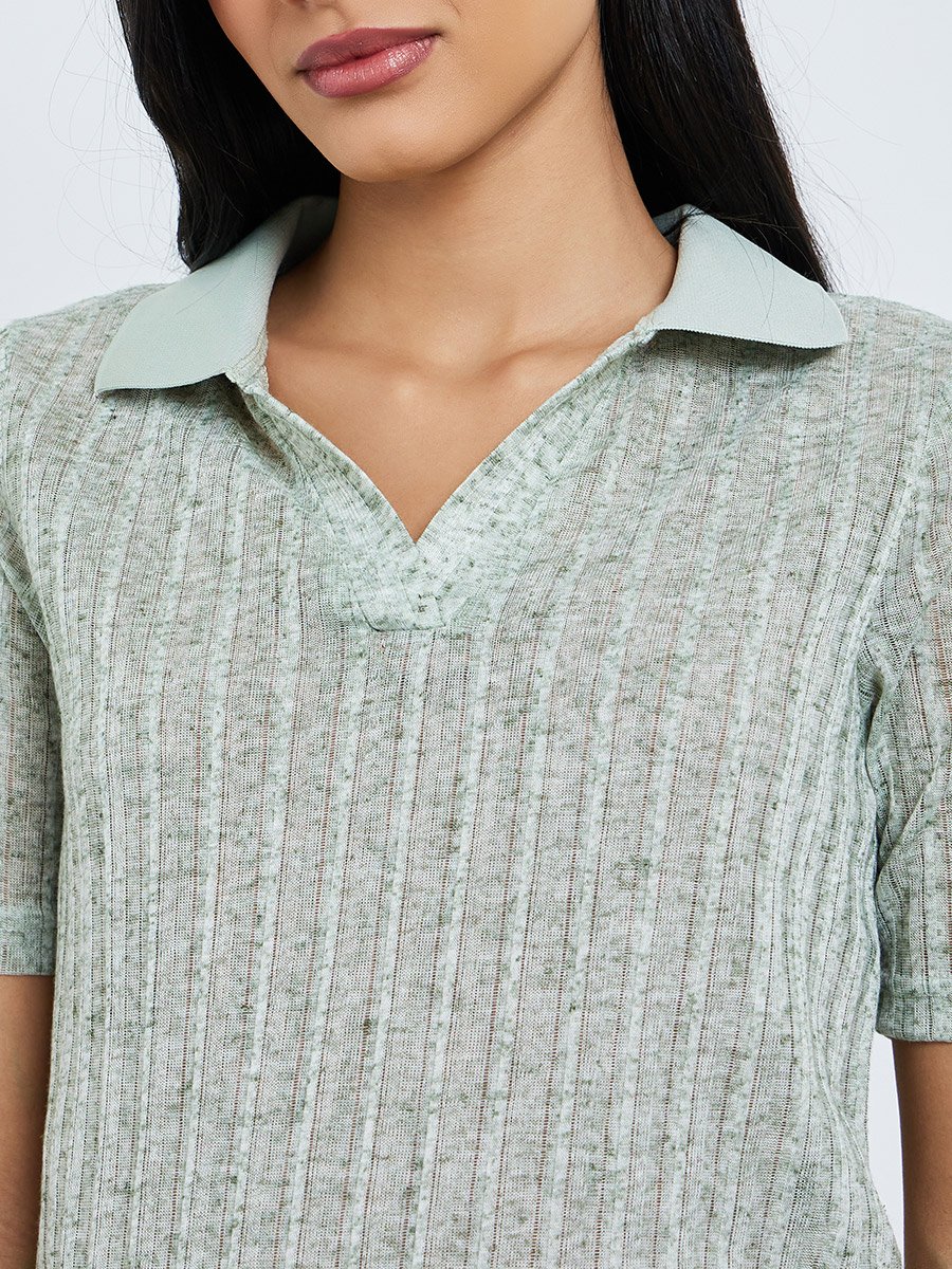 Green Melange Short Sleeves Polo T-Shirt