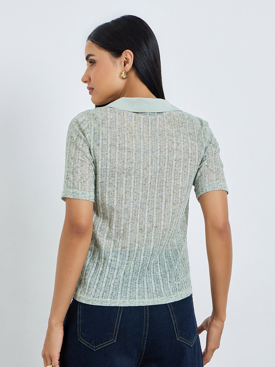 Green Melange Short Sleeves Polo T-Shirt