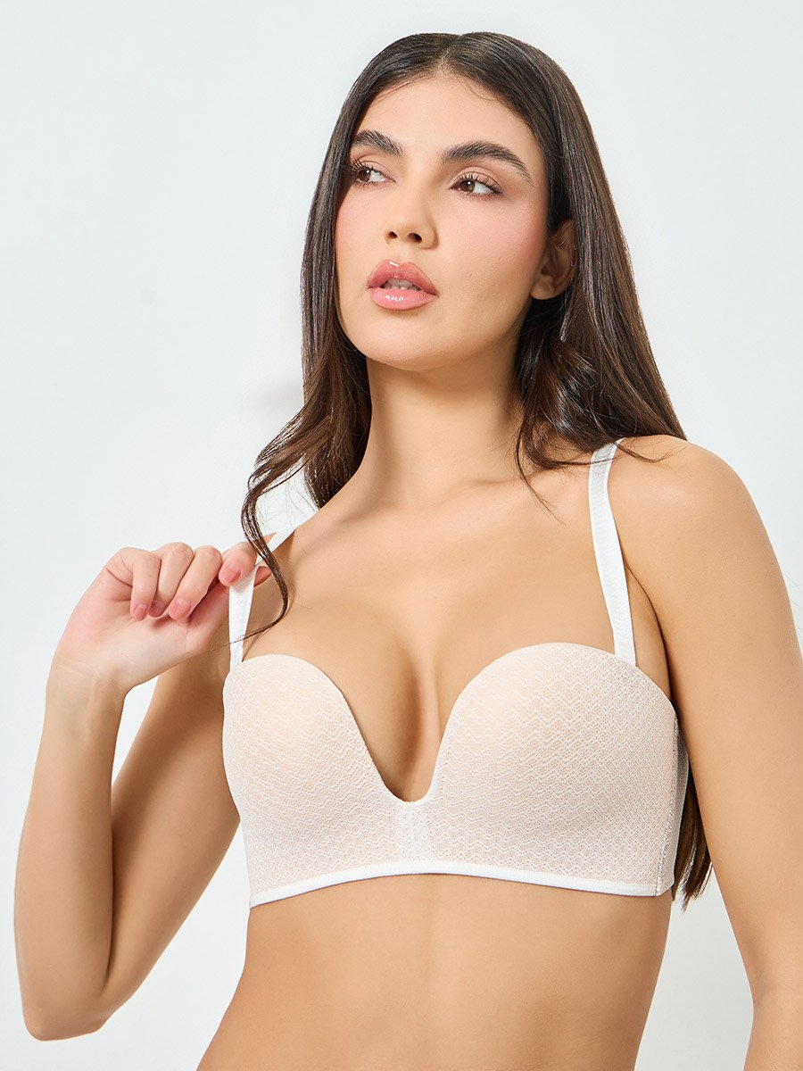 Solid Texture Padded Non Wired Regular Bra with Adjustable Straps